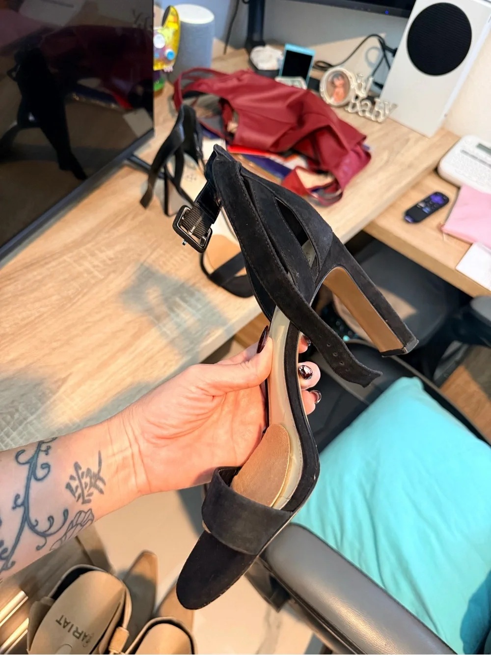 Vince Camuto Black Suede Ankle-Strap Heels
